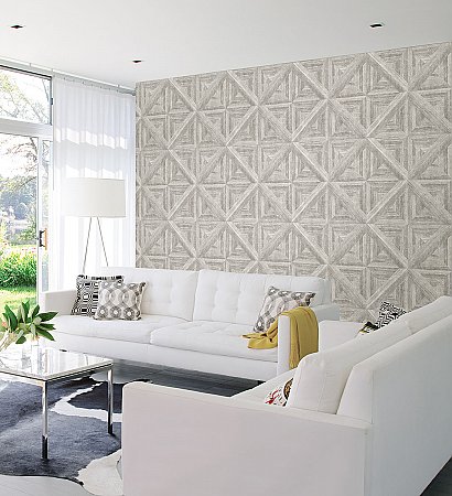 Carriage House White Geometric Wood Wallpaper