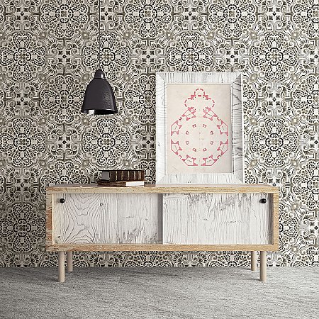 Florentine Grey Faux Tile Wallpaper