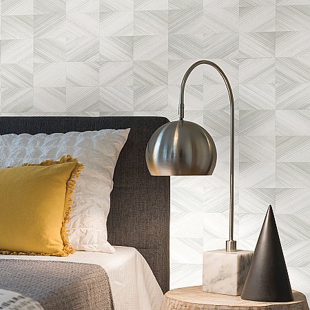 Stratum White Geometric Wood Wallpaper
