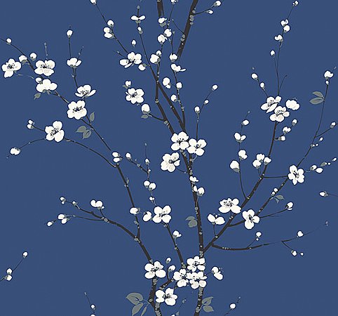 Monterey Cobalt Floral Branch Wallpaper