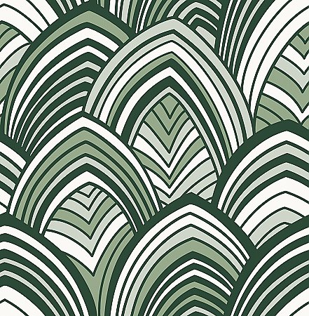Cabarita Green Art Deco Flocked Leaves Wallpaper