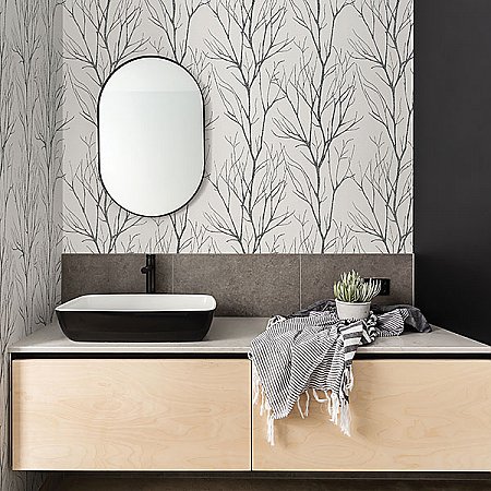 Diani Charcoal Metallic Tree Wallpaper