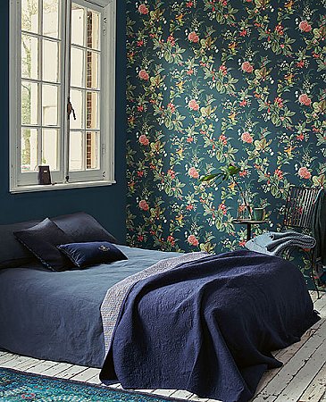Floris Teal Woodland Floral Wallpaper