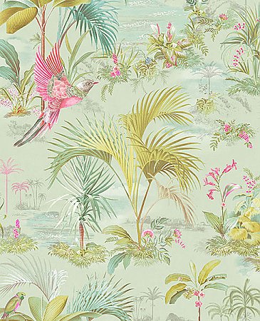 Calliope Seafoam Palm Scenes Wallpaper