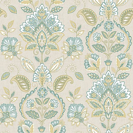Rayleigh Teal Floral Damask Wallpaper