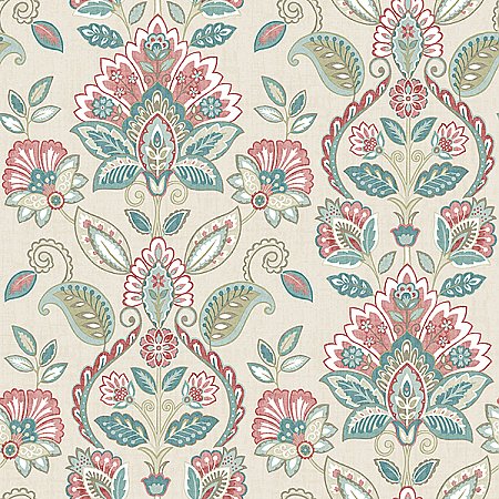 Rayleigh Coral Floral Damask Wallpaper