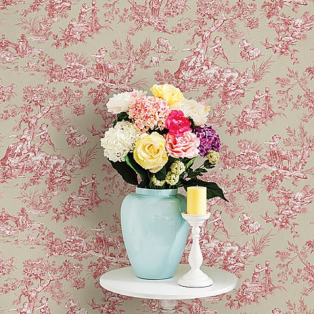 Whitney Red Toile Wallpaper