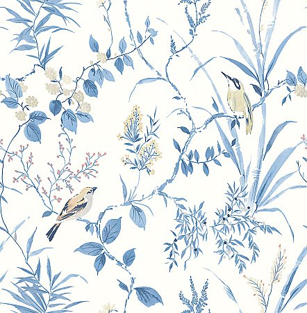 Imperial Garden Blue Botanical Wallpaper
