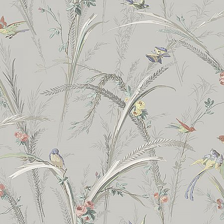Meadowlark Grey Botanical Wallpaper