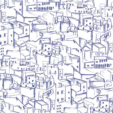 Kasabian Blue Hillside Village Sketch Wallpaper