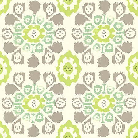 Valencia Green Ikat Floral Wallpaper