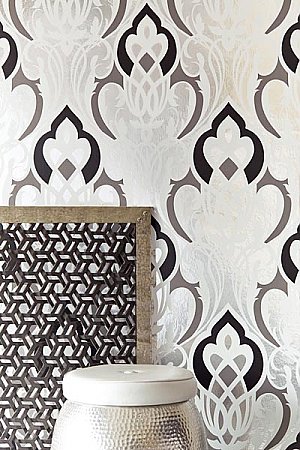 Sahrzad Silver Nouveau Damask Wallpaper