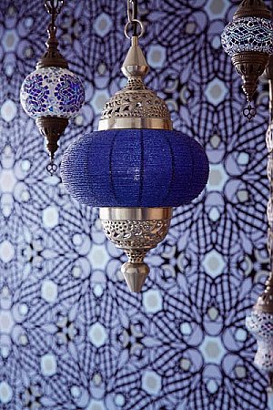 Caspian Blueberry Swirling Flocked Geometric Wallpaper