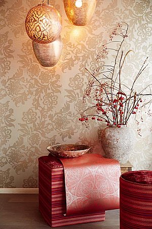 Sadira Brass Pixelated Modern Floral Wallpaper