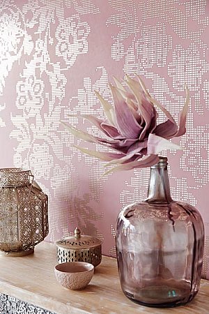 Sadira Rose Pixelated Modern Floral Wallpaper