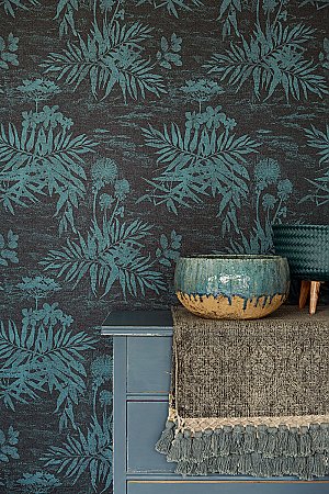 Hedda Turquoise Botanical Wallpaper