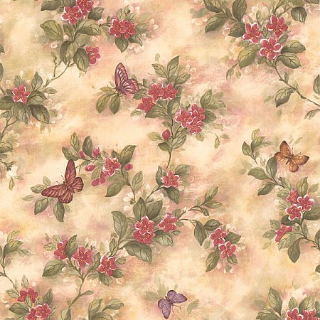 Mariposa Mauve Butterfly And Floral Trail Wallpaper