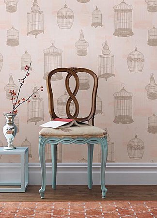 Avian Taupe Bird Cages Wallpaper