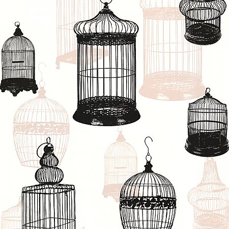 Avian Black Bird Cages Wallpaper