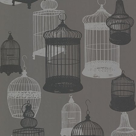 Avian Charcoal Bird Cages Wallpaper