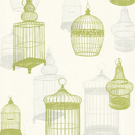 Avian Green Bird Cages Wallpaper