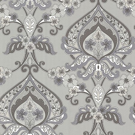 Ashbury Grey Paisley Damask Wallpaper