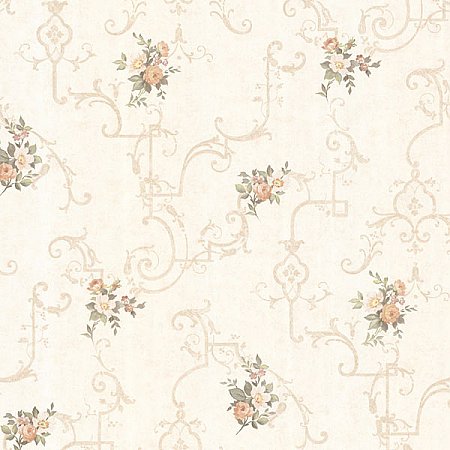 Lori Peach Floral Trellis Wallpaper