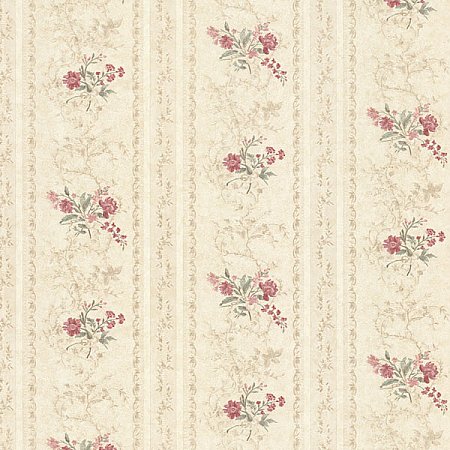 Maury Beige Floral Bouquet Stripe Wallpaper