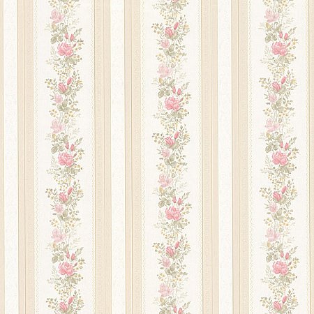 Alexis Pink Satin Floral Stripe Wallpaper
