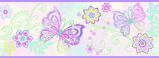 Fantasia Purple Boho Butterflies Scroll Border