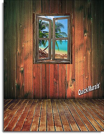 Beach Cabin Window Mural #3 One-piece Peel and Stick Canvas Wall Mural