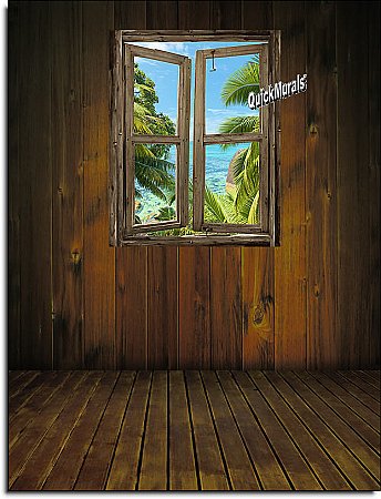 Beach Cabin Window Mural #8 One-piece Peel and Stick Canvas Wall Mural