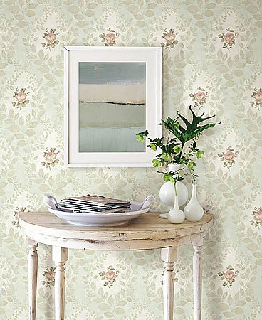 Darby Rose Mint Cameo Wallpaper