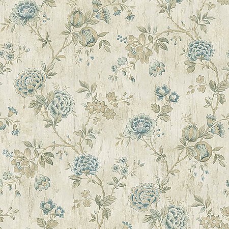 Chrysanthemum  Blue Jacobean Wallpaper