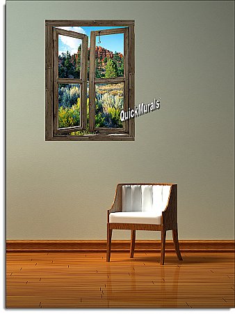 Desert Cabin Window Peel and Stick (1 piece) Canvas Wall Mural Roomsetting