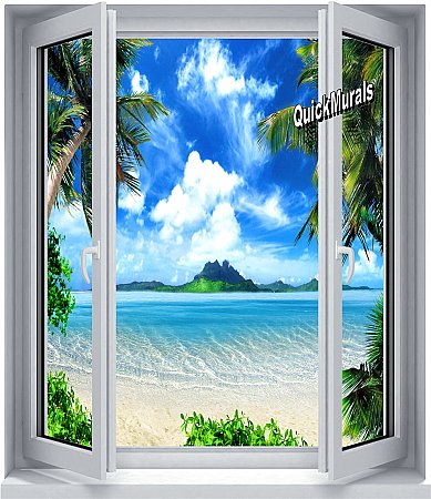Enchanted Island Window 1-Piece Peel and Stick Canvas Wall Mural