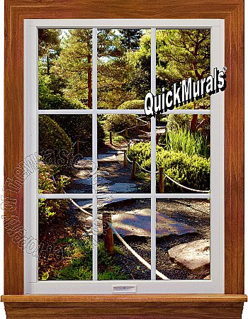 Garden Path Window 1-Piece Peel and Stick Canvas Wall Mural