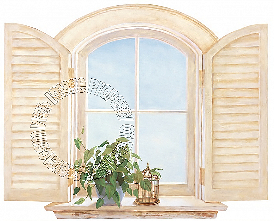 Window with Shutters Art Accent Mural KT8579MMP