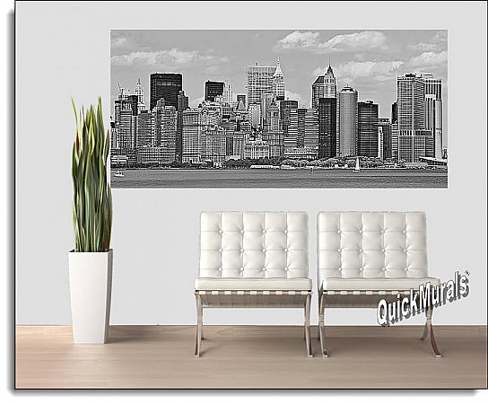 NYC Panoramic Black & White One-piece Peel & Stick Canvas Wall Mural