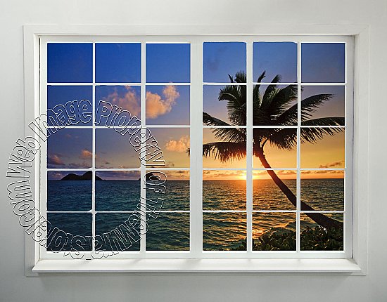Tahiti Sunset Window One-piece Peel & Stick Canvas Wall Mural