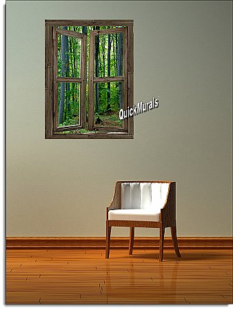 Woodland Cabin Window Peel & Stick (1 piece) Canvas Wall Mural Roomsetting