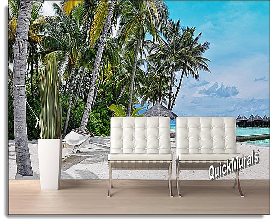 Tropical Island Resort Peel & Stick Canvas Wall Mural Roomsetting