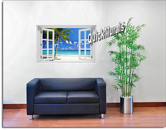 Tropical Ocean Window Mural Roomsetting