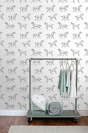 Burnett Off-White Horses Wallpaper