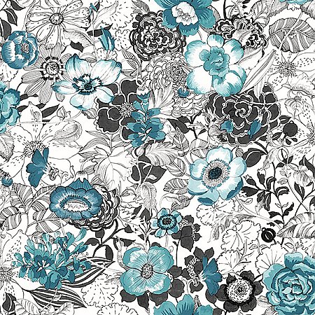 Penny Blue Floral Wallpaper
