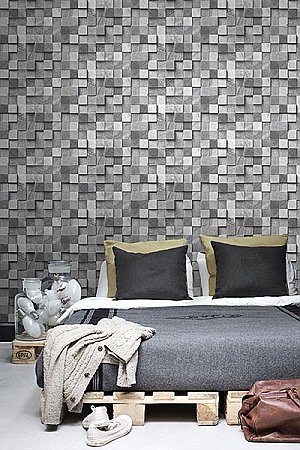 Tevye Grey Wood Geometric Wallpaper