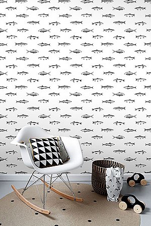 Fiyero Off-White Fish Wallpaper