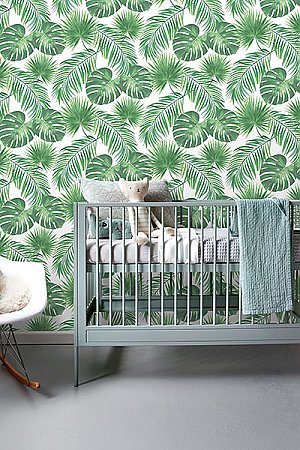Patti Light Green Leaves Wallpaper