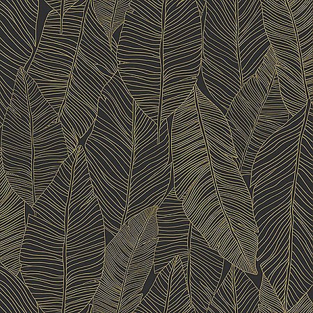 Canales Black Gold Inked Leaves Wallpaper