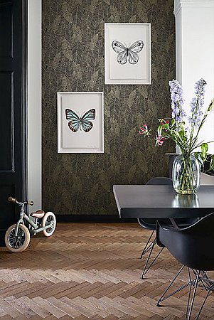 Canales Black Gold Inked Leaves Wallpaper